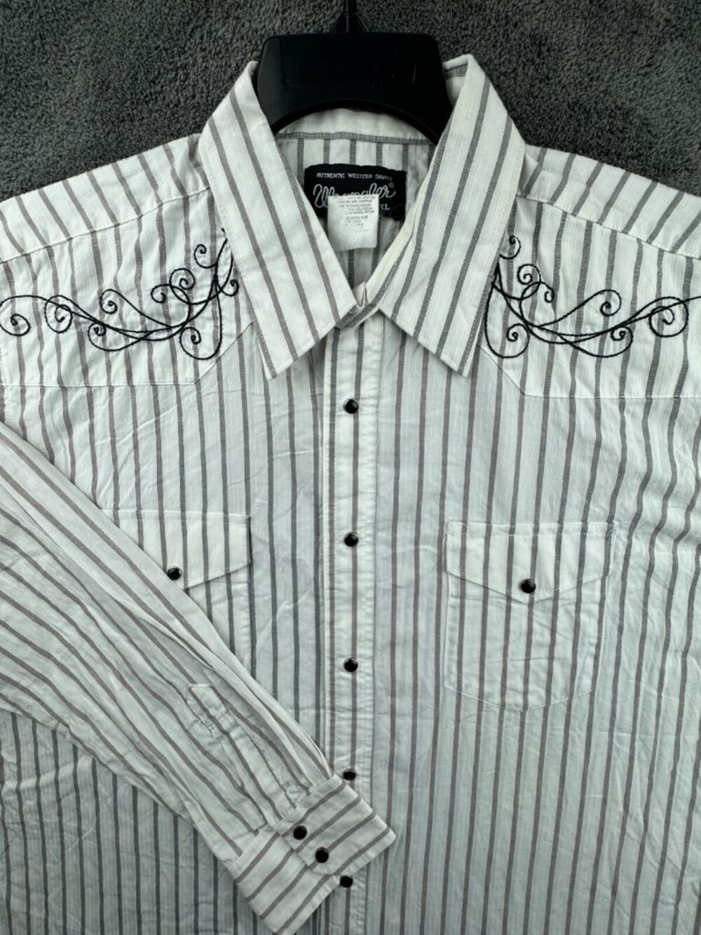 Wrangler Western Pearl Snap Shirt Long Sleeve White Striped XL Cotton Blend